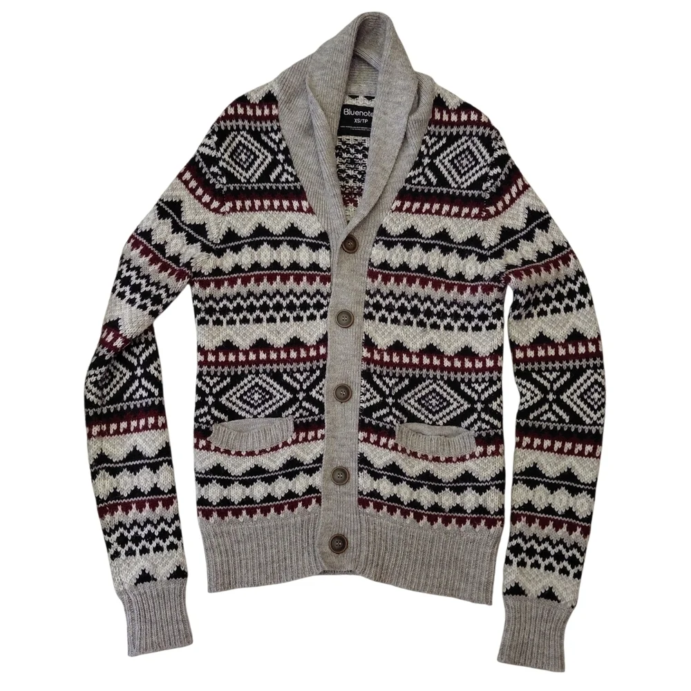 Bluenotes Men's Patterned Cardigan - Black, Cream, and Red - Picture 1 of 5